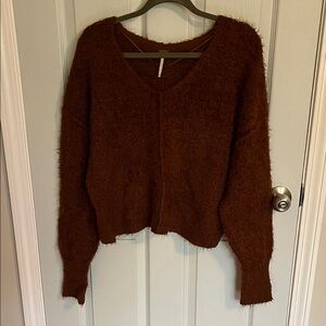 Free People Cozy Rust V-Neck Sweater Size M